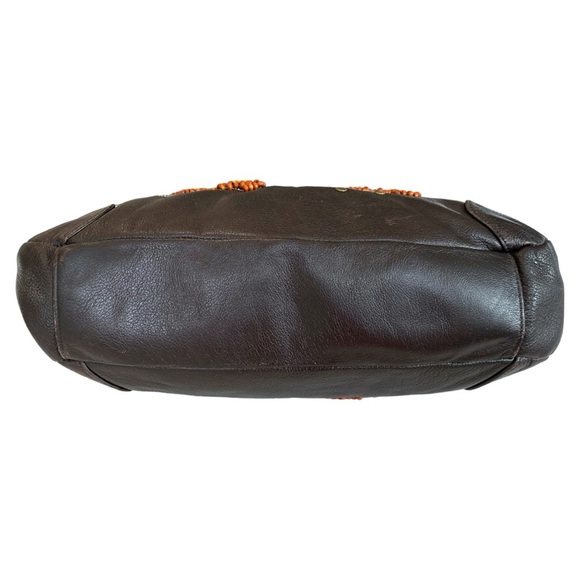 CHI BY CARLOS FALCHI BROWN LEATHER BEADED & EMBROIDERED SHOULDER BAG - Picture 5 of 7